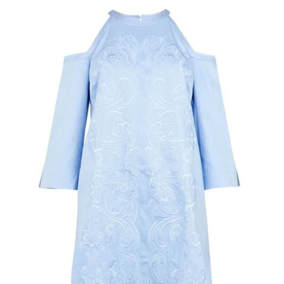 Ted Baker Jettas Embroidered Cold Shoulder Dress Baby Blue Size 1 - Picture 15 of 16